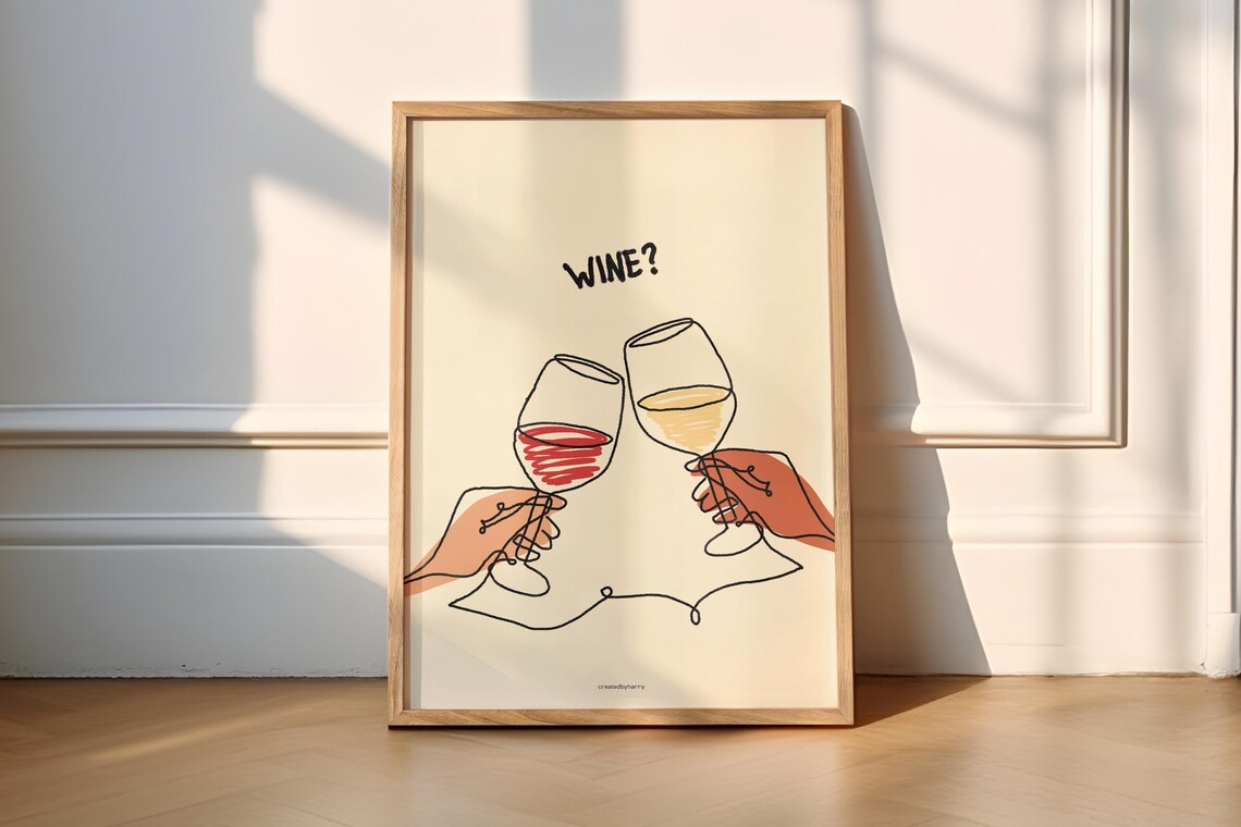 Wine Hand Illustrated Poster, Food and Drink Art Print
