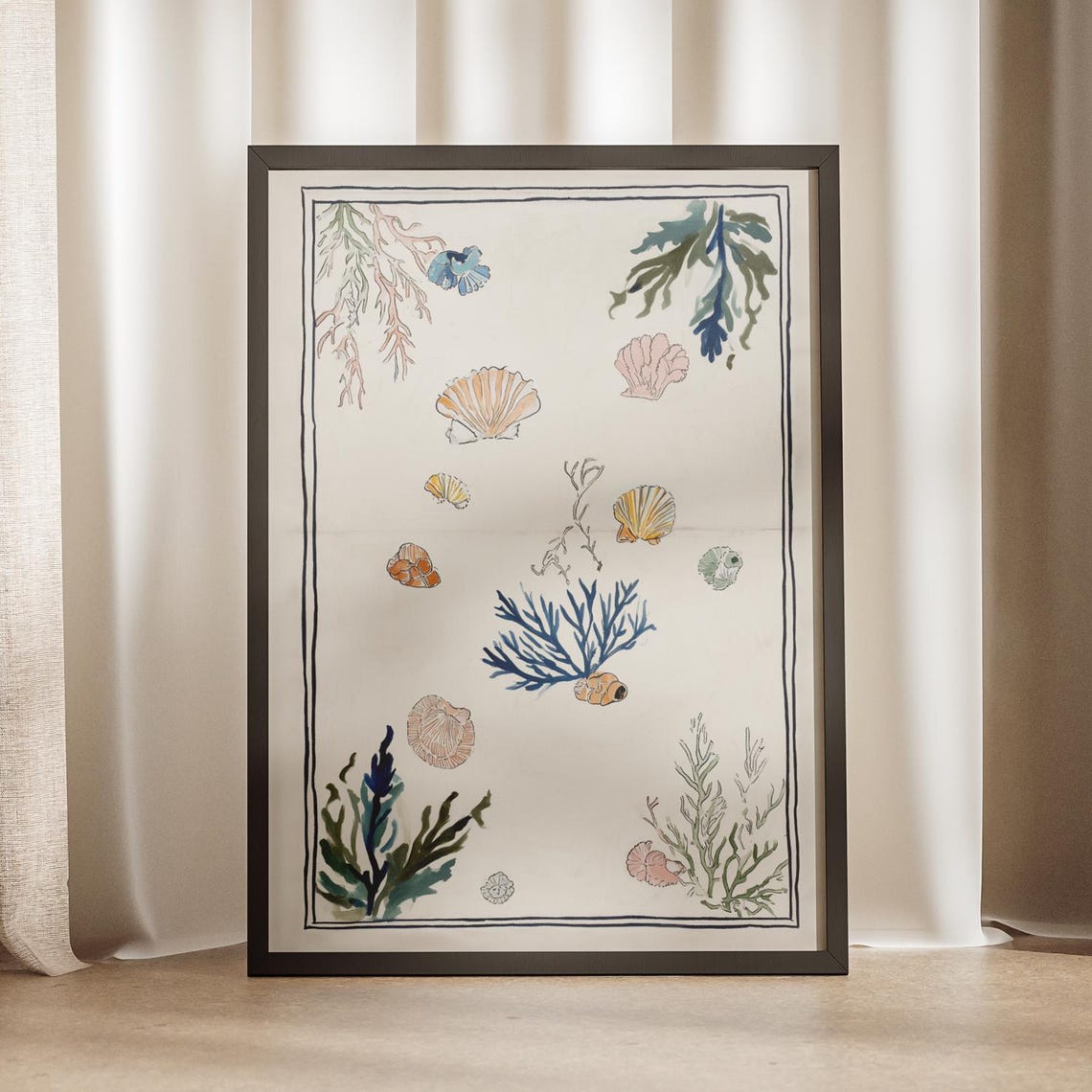 Coastal Shell Coral Art Print Beach Cottage Nautical Decor