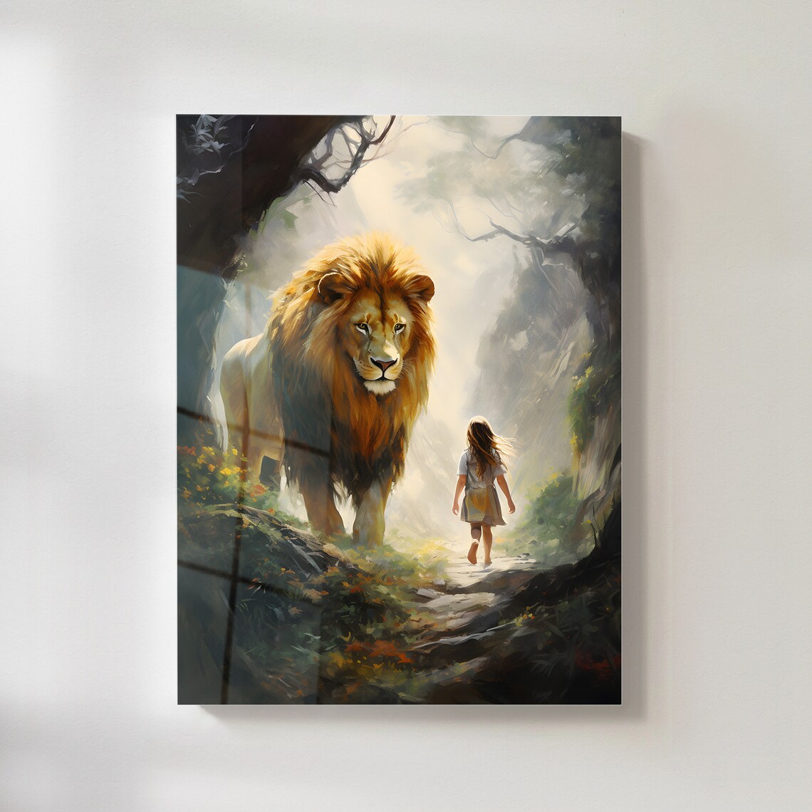 Aslan The Great Lion With Young Girl Enchanted Forest Narnia Art Poster