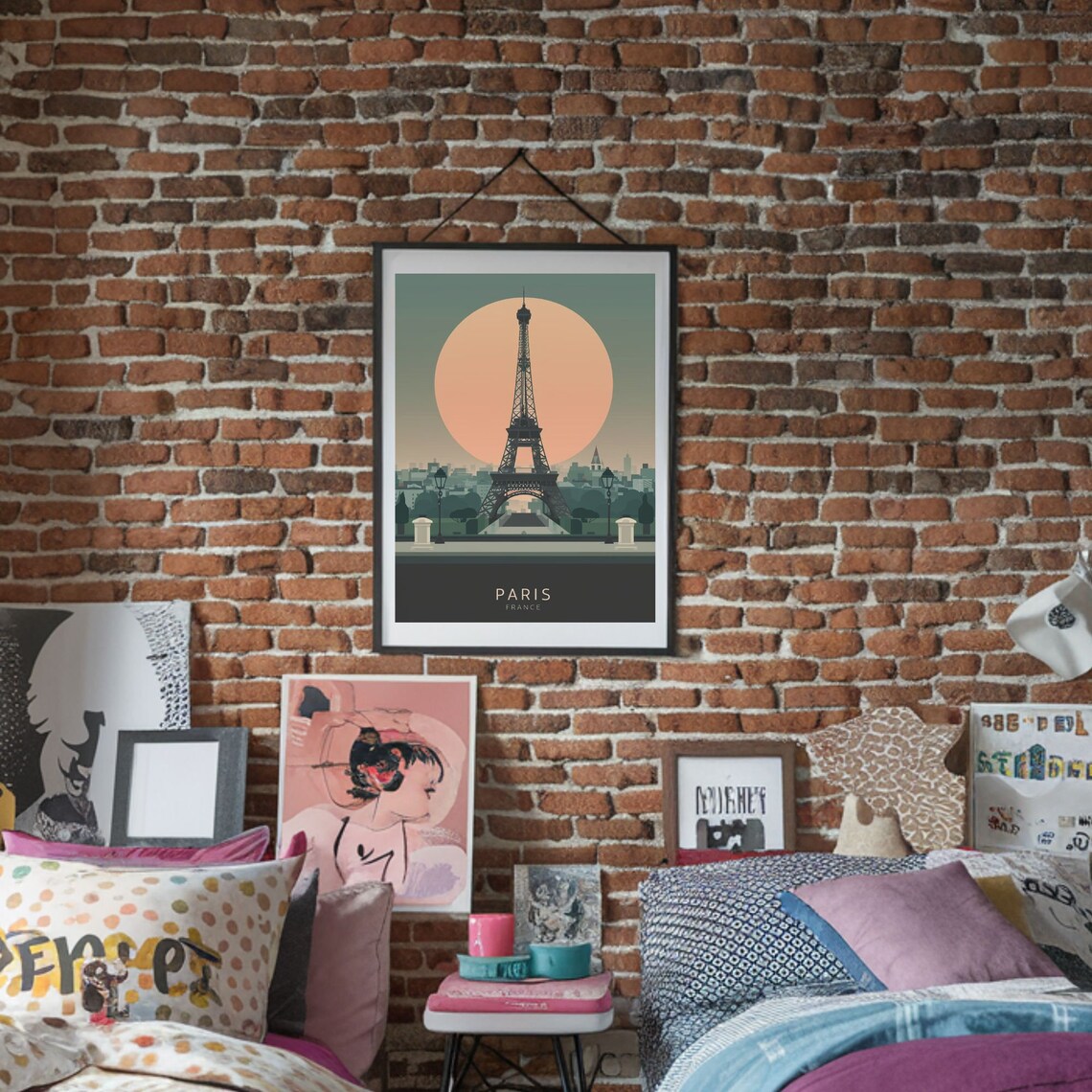 Paris Eiffel Tower Peach Sun Vintage Travel France Art Poster - Image 2