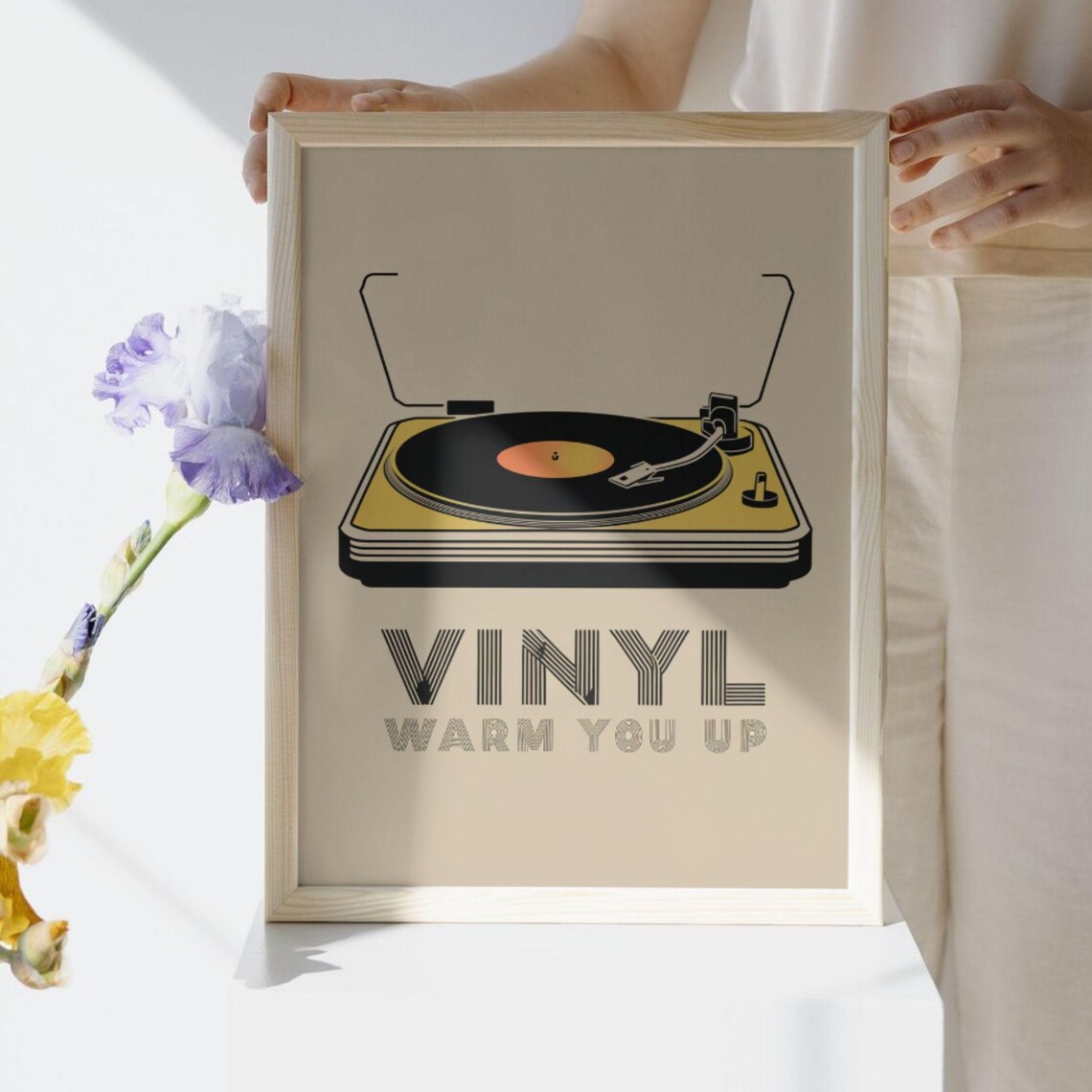 Vinyl Warm You Up Retro Turntable Beige Minimal Music Poster - Image 5