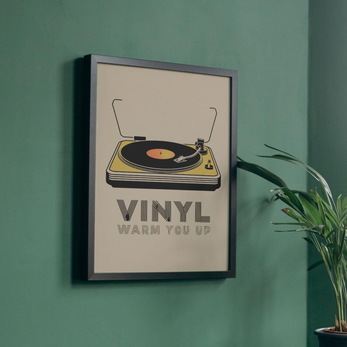 Vinyl Warm You Up Retro Turntable Beige Minimal Music Poster - Image 4