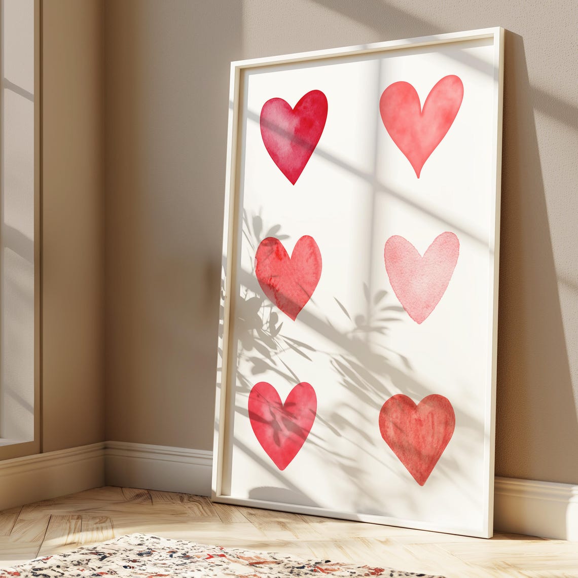 Watercolor Hearts Red Pink Romantic Valentine Love Art Print