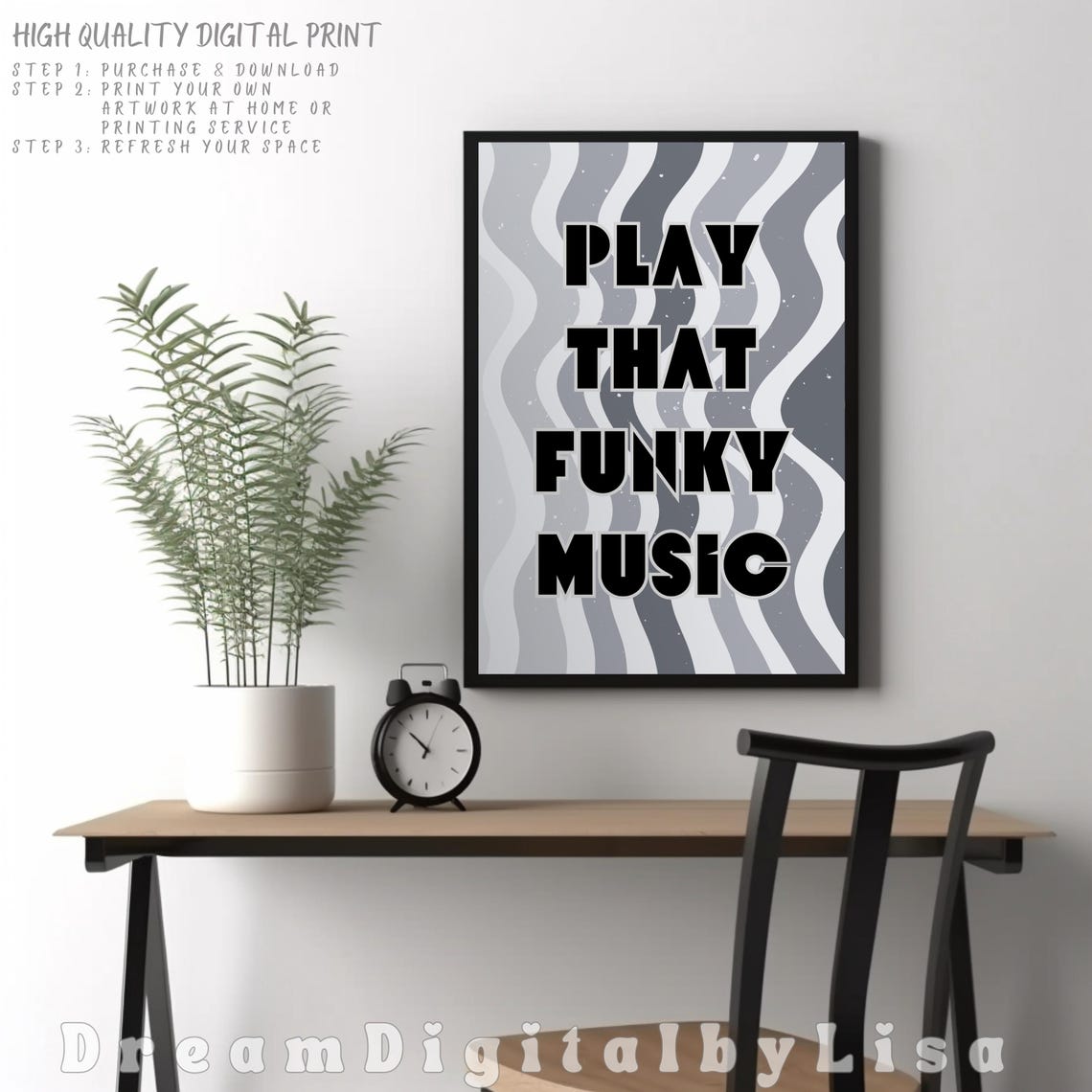 Play That Funky Music Black and Grey Retro Wavy Lyric Poster - Image 3