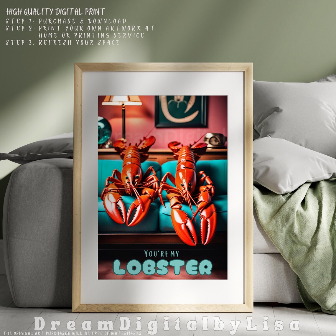 Youre My Lobster Funny Red Lobsters on Retro Couch Valentines Poster - Image 4