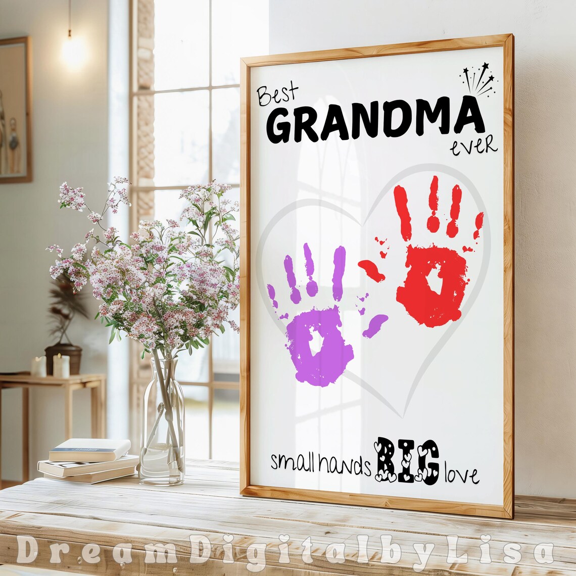 Best Grandma Ever Purple Red Hand Art Heart Love Keepsake Poster