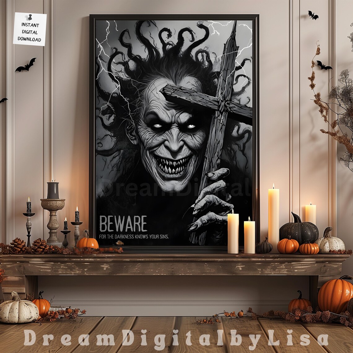 Scary Priest Halloween Art Print, Dark Academia