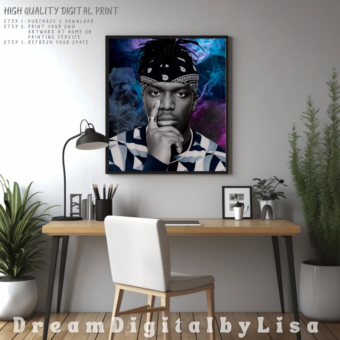 KSI Bandana Portrait Blue and Purple Smoke Music Artist Poster - Image 2