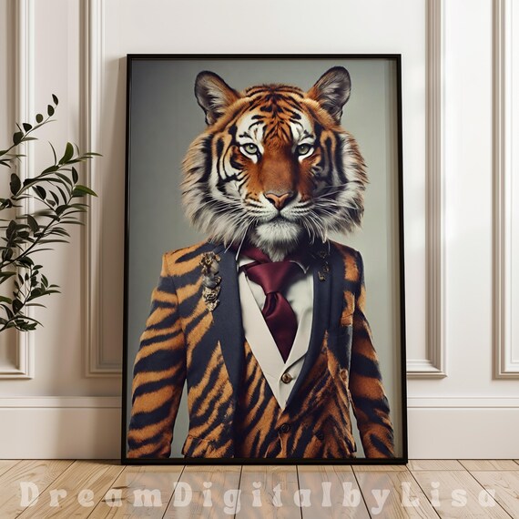 Dapper Tiger In Tailored Suit Portrait Bold Eclectic Animal Poster