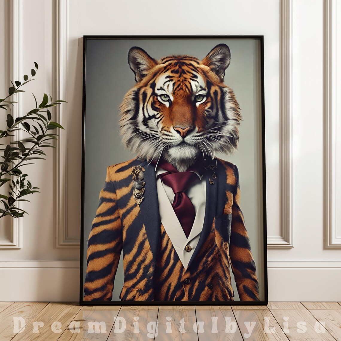 Dapper Tiger In Tailored Suit Portrait Bold Eclectic Animal Poster