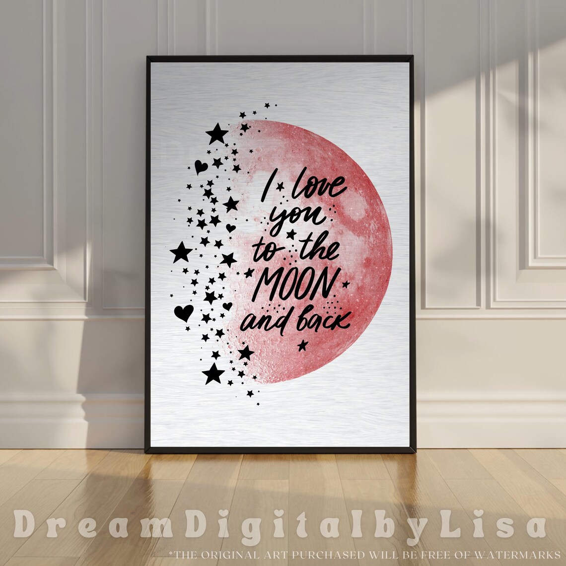 I Love You to the Moon and Back Red Watercolor Moon Romantic Poster