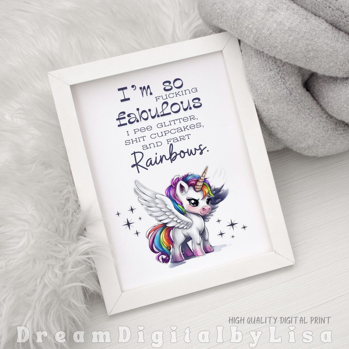 Sassy Unicorn Fabulous Glitter Funny Quote Rainbow Unicorn Poster - Image 2