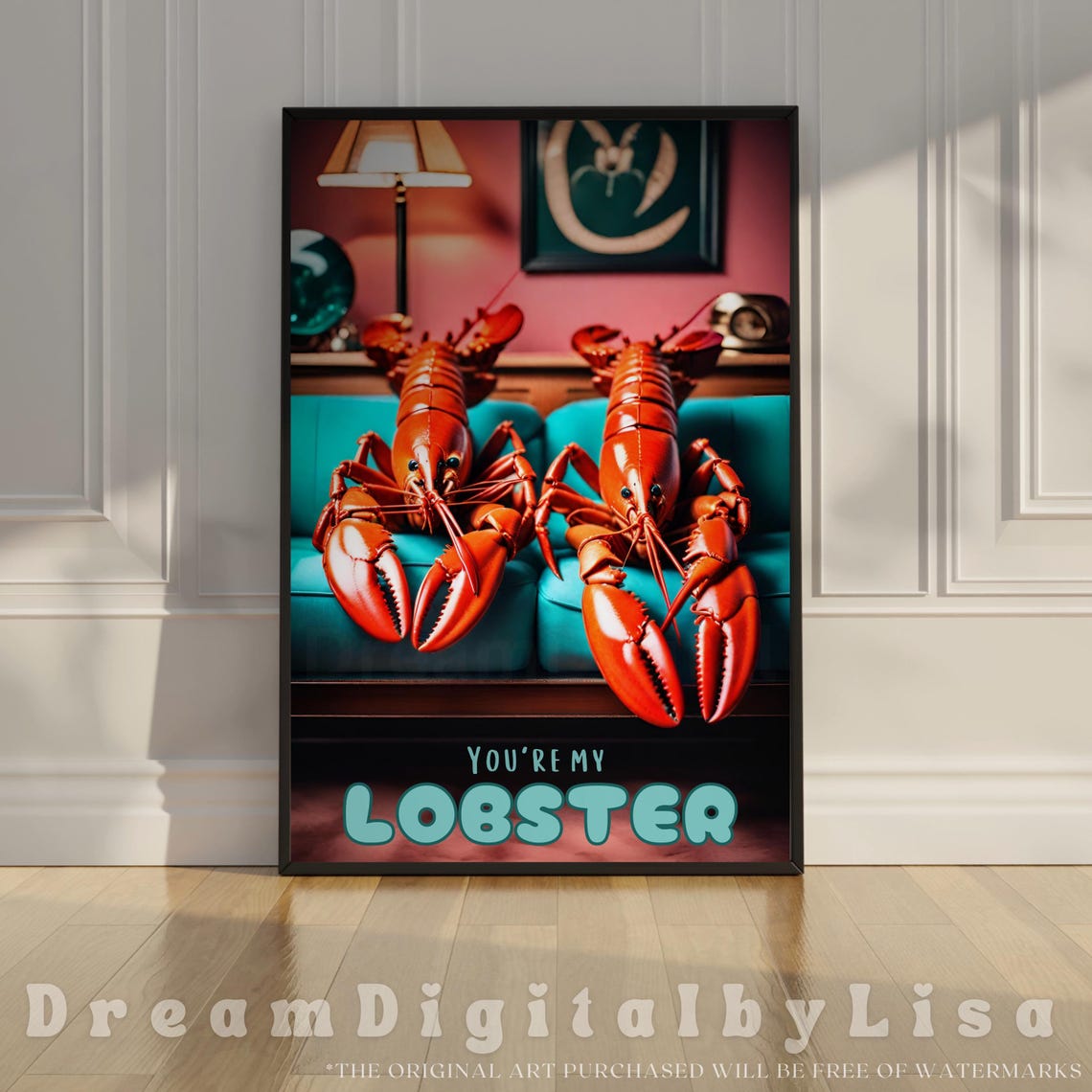 Youre My Lobster Funny Red Lobsters on Retro Couch Valentines Poster