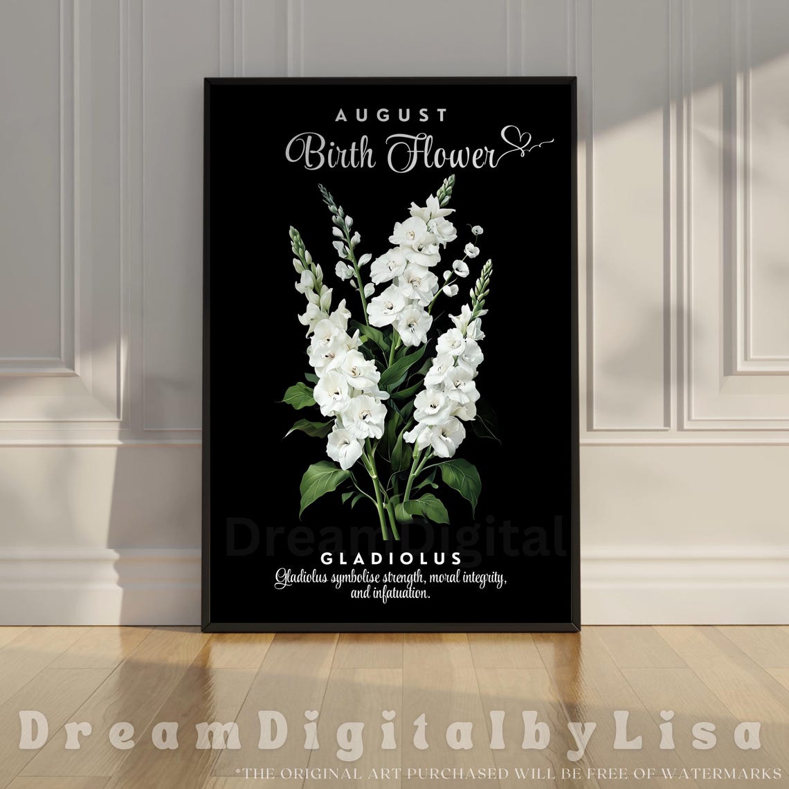 August Birth Flower Gladiolus White Botanical Floral Gift Poster