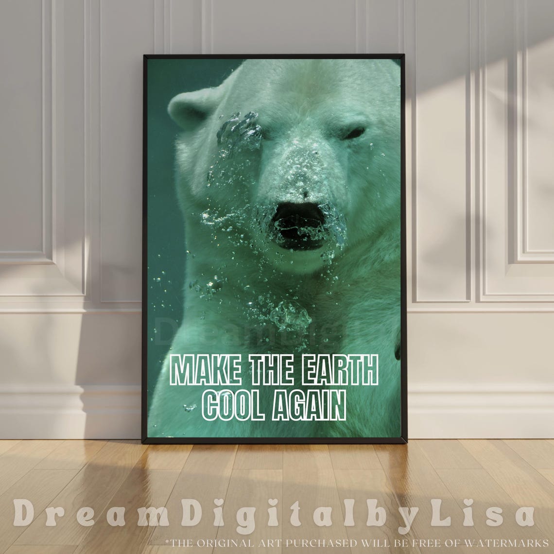 Make The Earth Cool Again Poster Polar Bear Underwater Climate Art