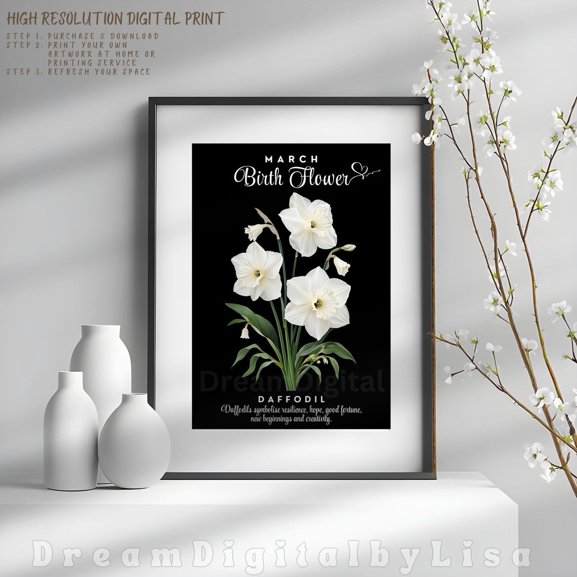 March Birth Flower Daffodil White Botanical Floral Gift Poster - Image 4