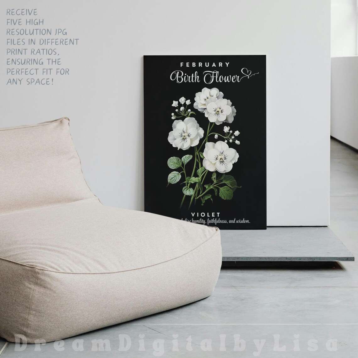 Birth Flower Month February Print Violet Flower Illustration Birth Flower Family Print Birth Flower Gift Floral Art Print - Image 3