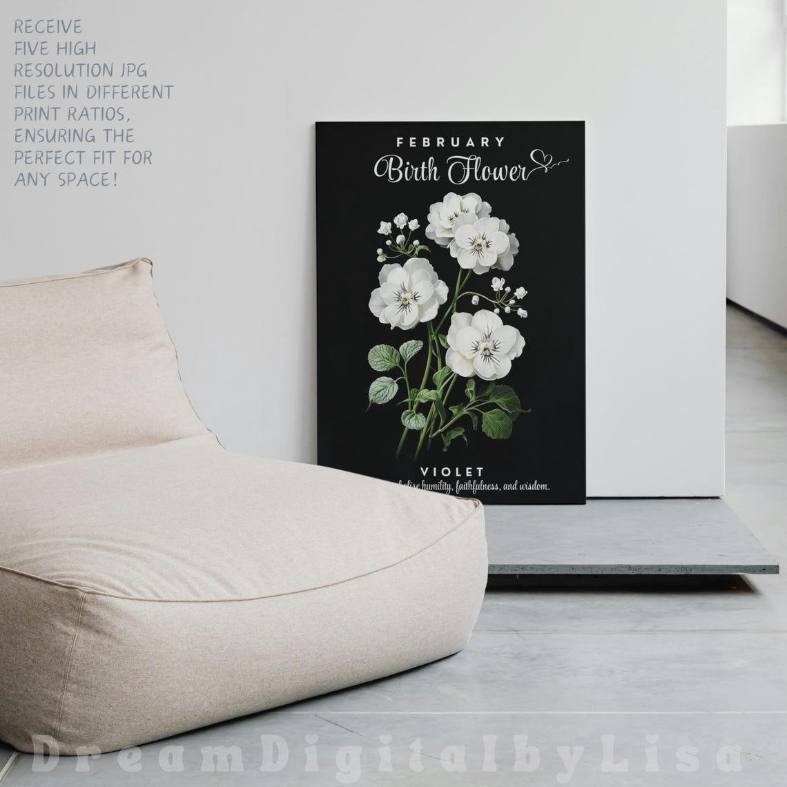 February Birth Flower Violet White Botanical Floral Gift Poster - Image 3