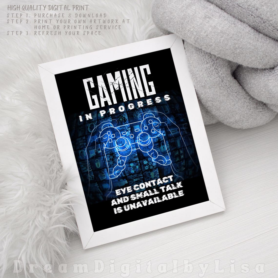 Gaming Poster Gaming Prints Blue Gaming Teenage Gamer Gift Kids Gaming Gifts Games Room Wall Art Gamer Boy - Image 3