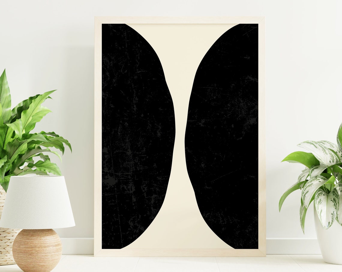 Abstract Black Wall Print Art Neutral Mcm Art Minimal Abstract Shapes Art Cute Trendy Wall Art
