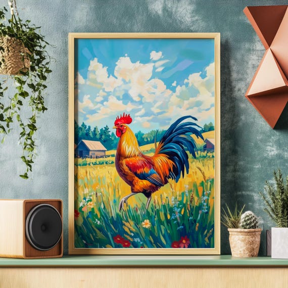 Cocky Rooster Farm Walk Poster Funny Cock Print Barnyard King Lover Gift Bold Farm Animal Country Home Wall Art Rustic Farmhouse Decor