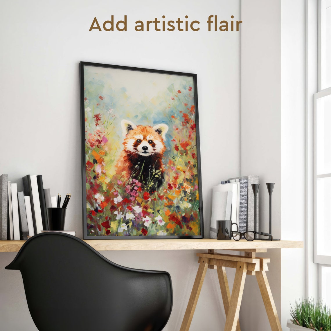Flower Field Red Panda Poster Cute Red Panda Pattern Red Panda Nursery Retro Flower Print Moody Floral Wall Art Wildlife Animals Decor - Image 2