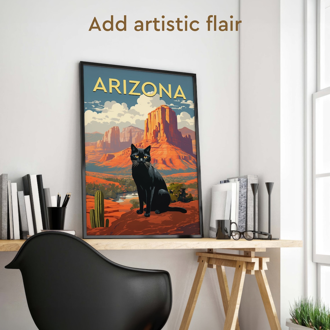 Arizona Black Cat Travel Poster, Vintage Desert - Image 2