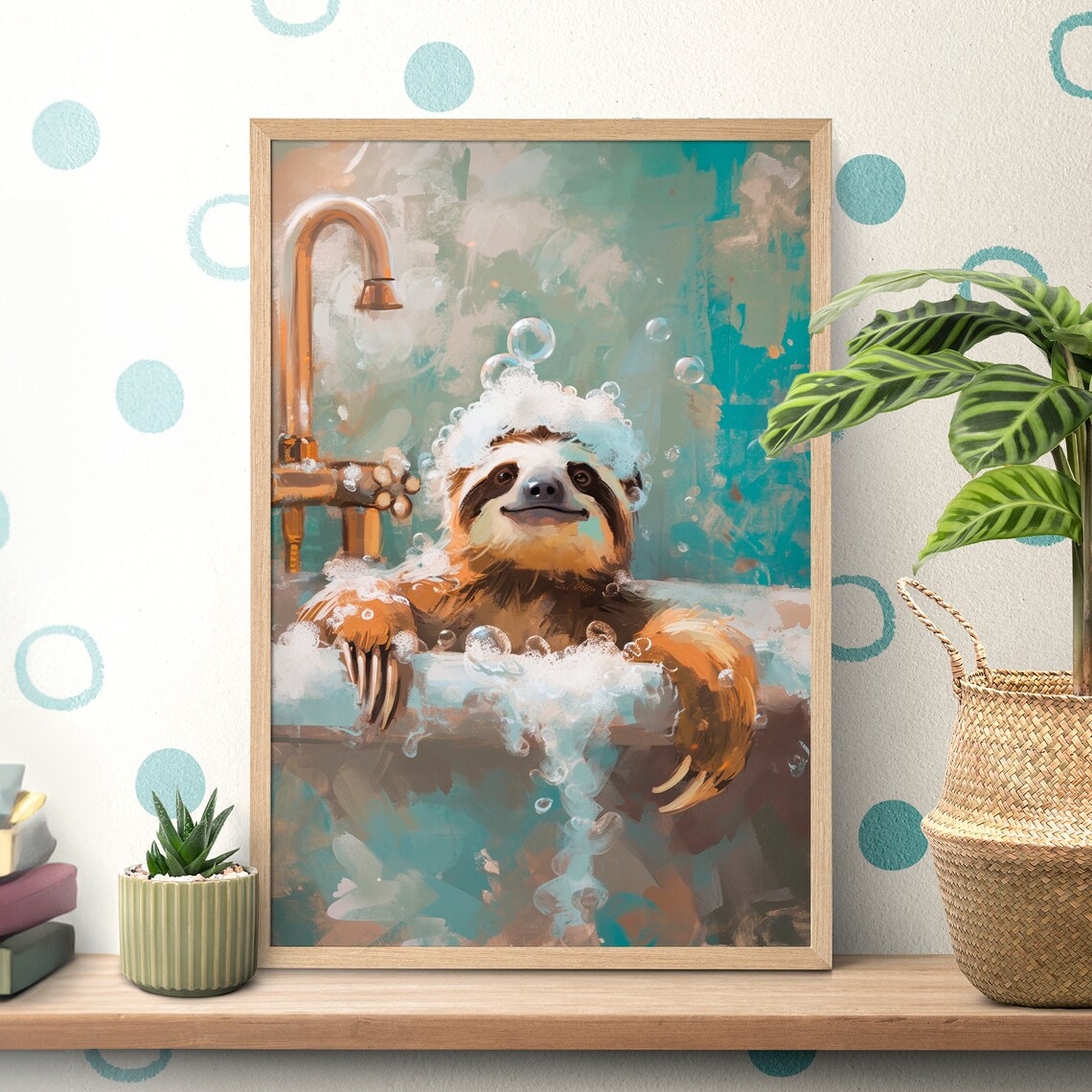 Bathtub Bubble Bath Sloth Art Print, Funny Bathroom