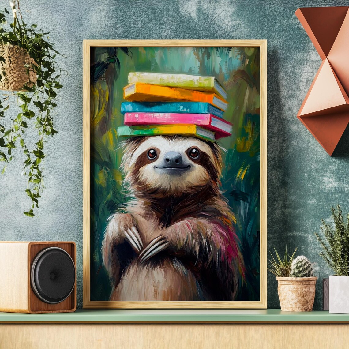 Sloth Balancing Books, Cute Folivora Art Print
