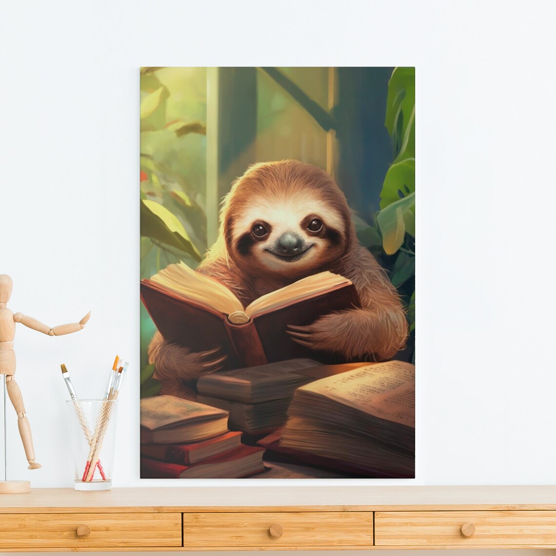 Cute Sloth Reading Book, Funny Animal Lover Print