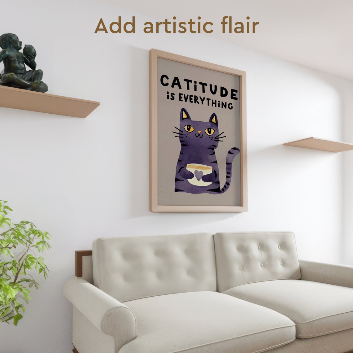 Catitude Is Everything Purple Tabby Cat Coffee Cup Funny Quote Poster - Image 2