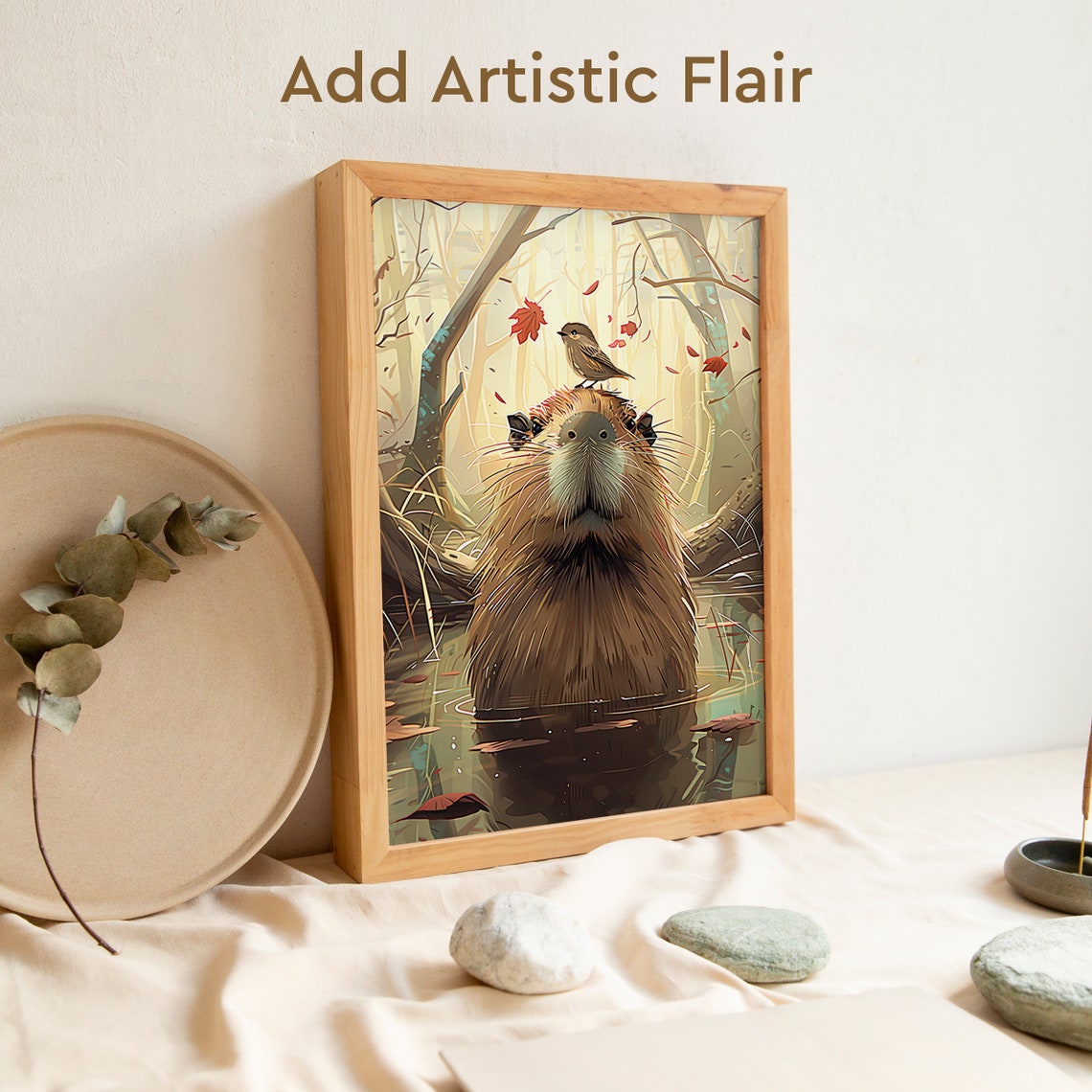 Sweet Capybara with a Little Bird Perched on Its Head Poster - Image 2