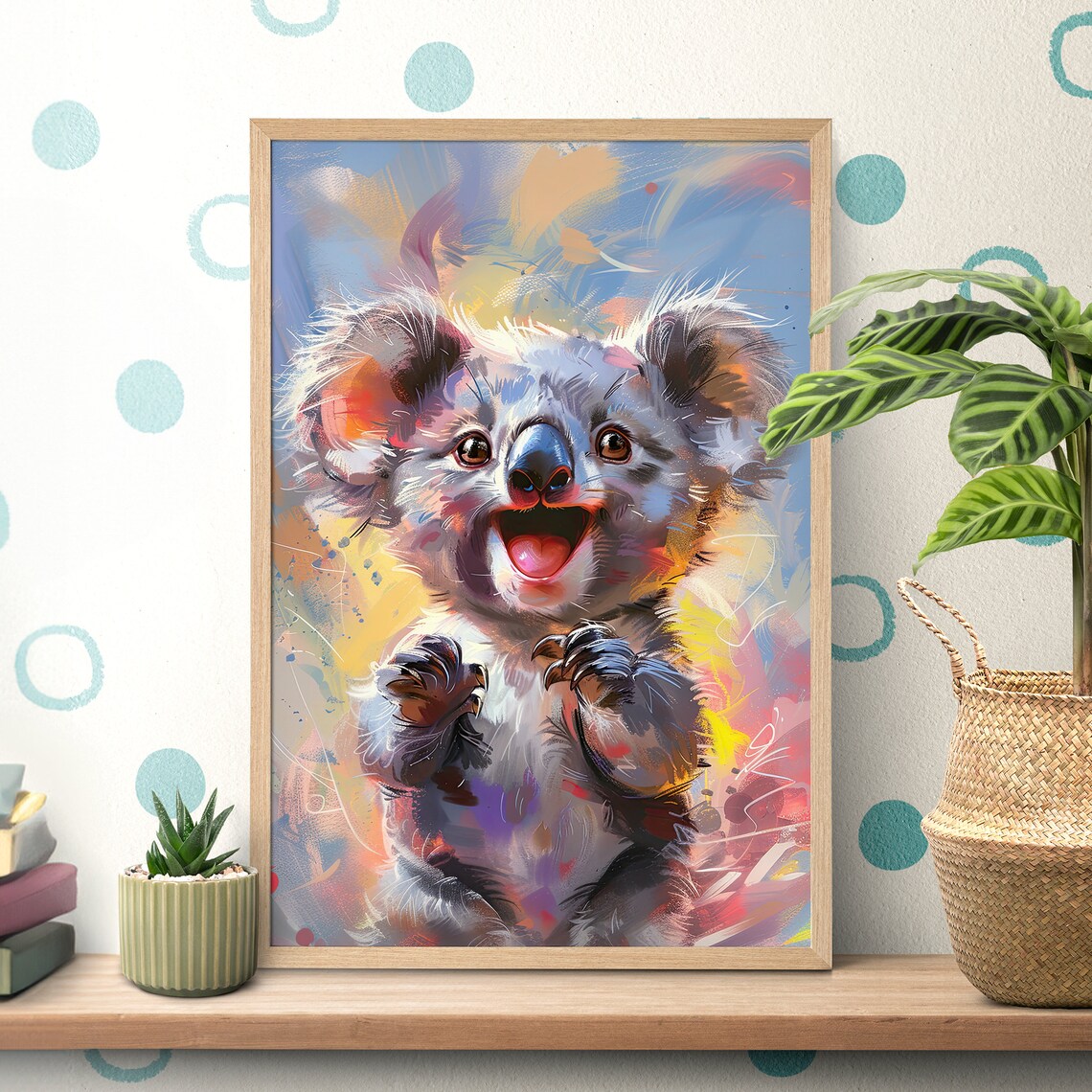 Laughing Happy Koala Bear in a Colorful Expressive Painting Poster