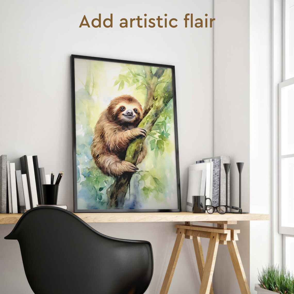 Cute Sloth Watercolor Poster, Kids Room Wildlife Decor - Image 2
