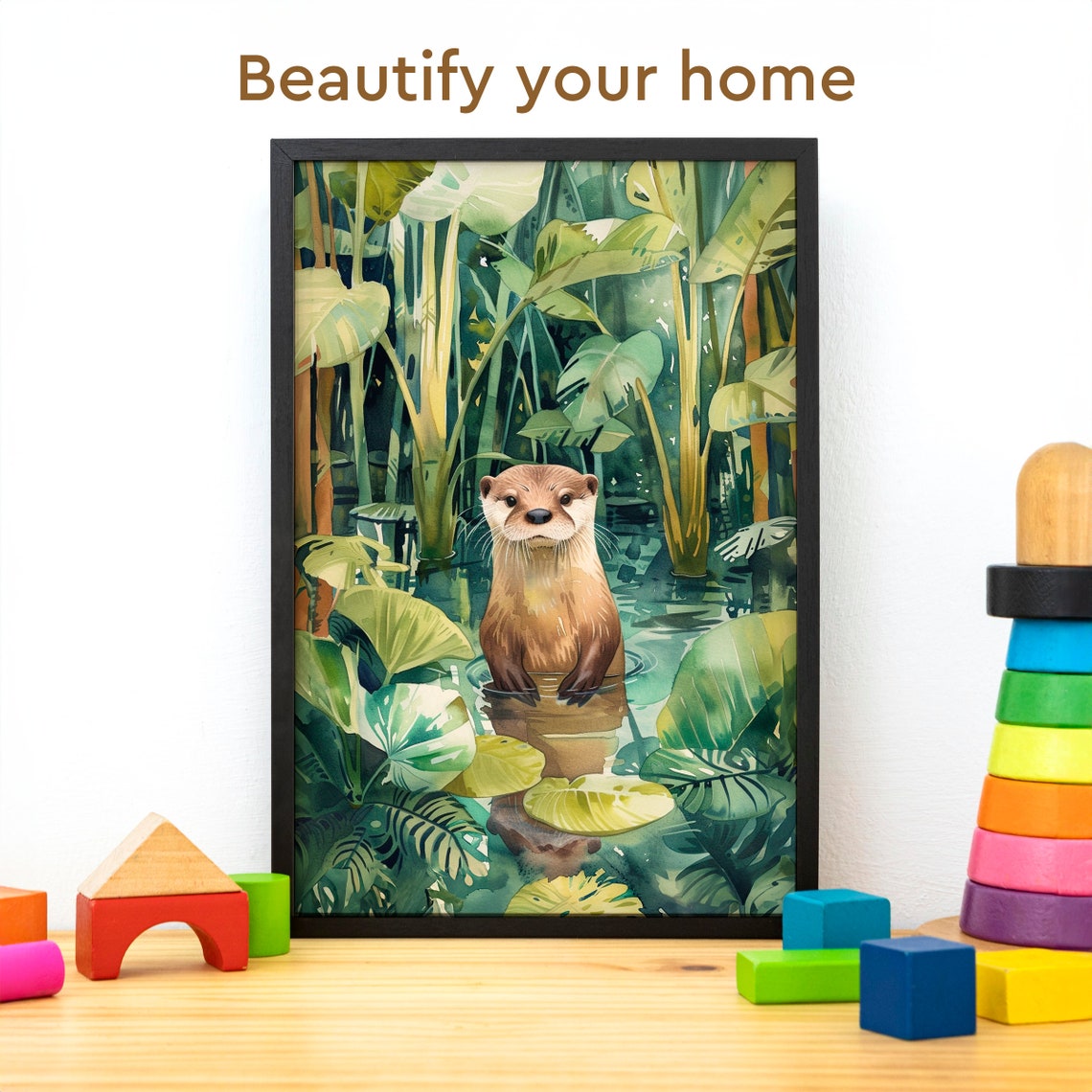Otter Sitting in a Lush Tropical Mangrove Water Garden Poster - Image 3