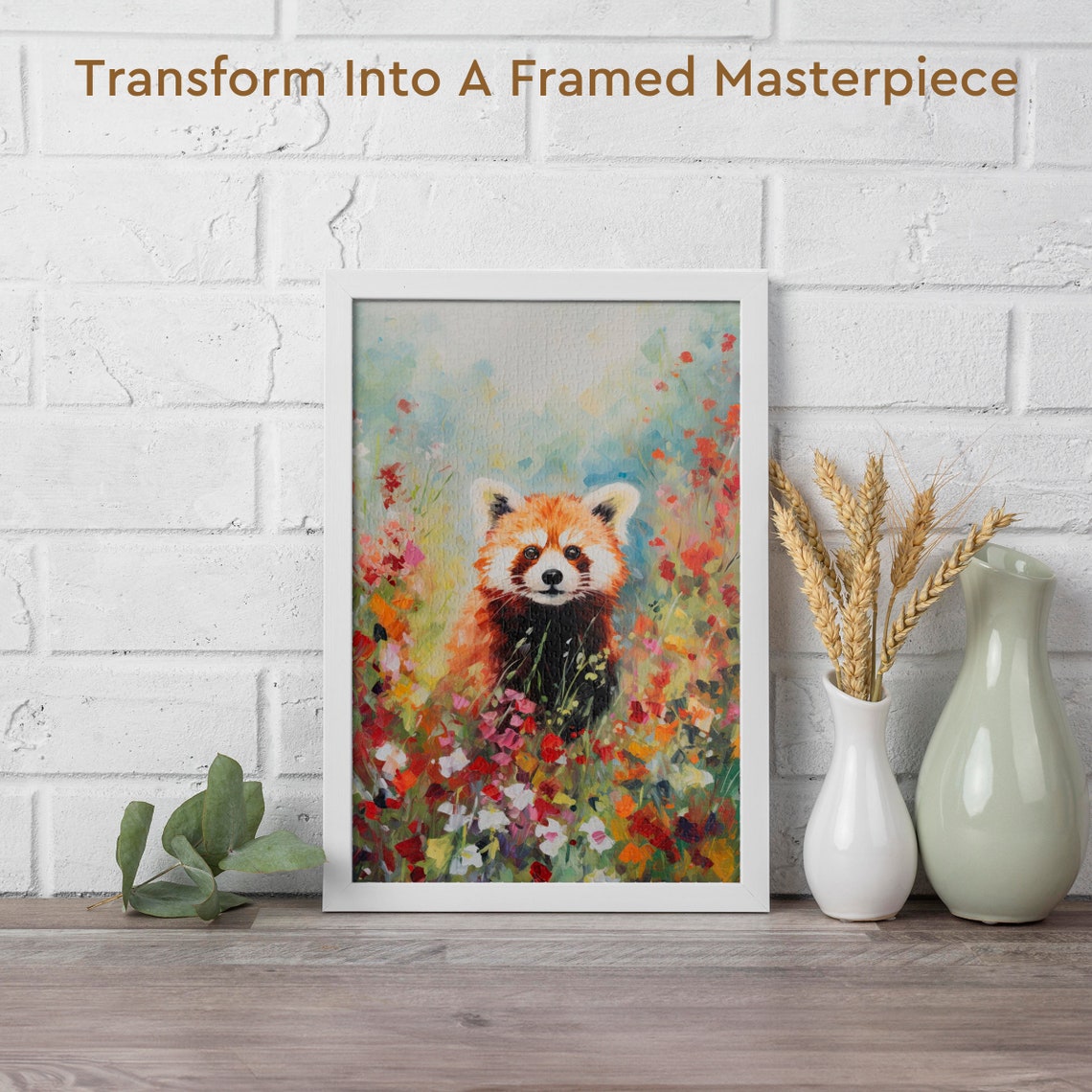Cute Red Panda Standing Among Wildflowers in Watercolor Poster - Image 2