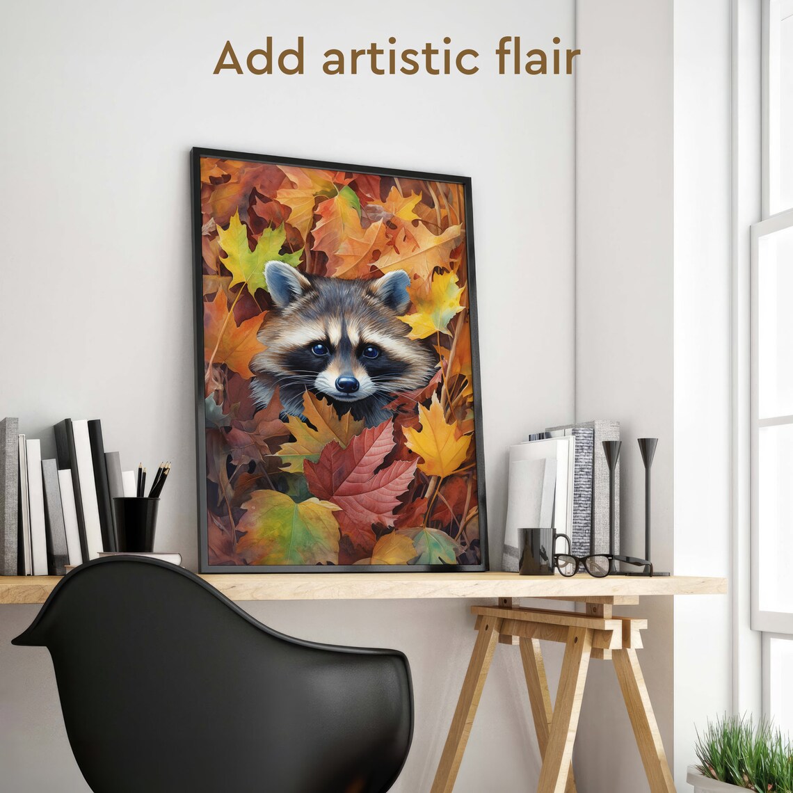 Cute Raccoon Peeking Through Autumn Leaves Fall Watercolor Poster - Image 2
