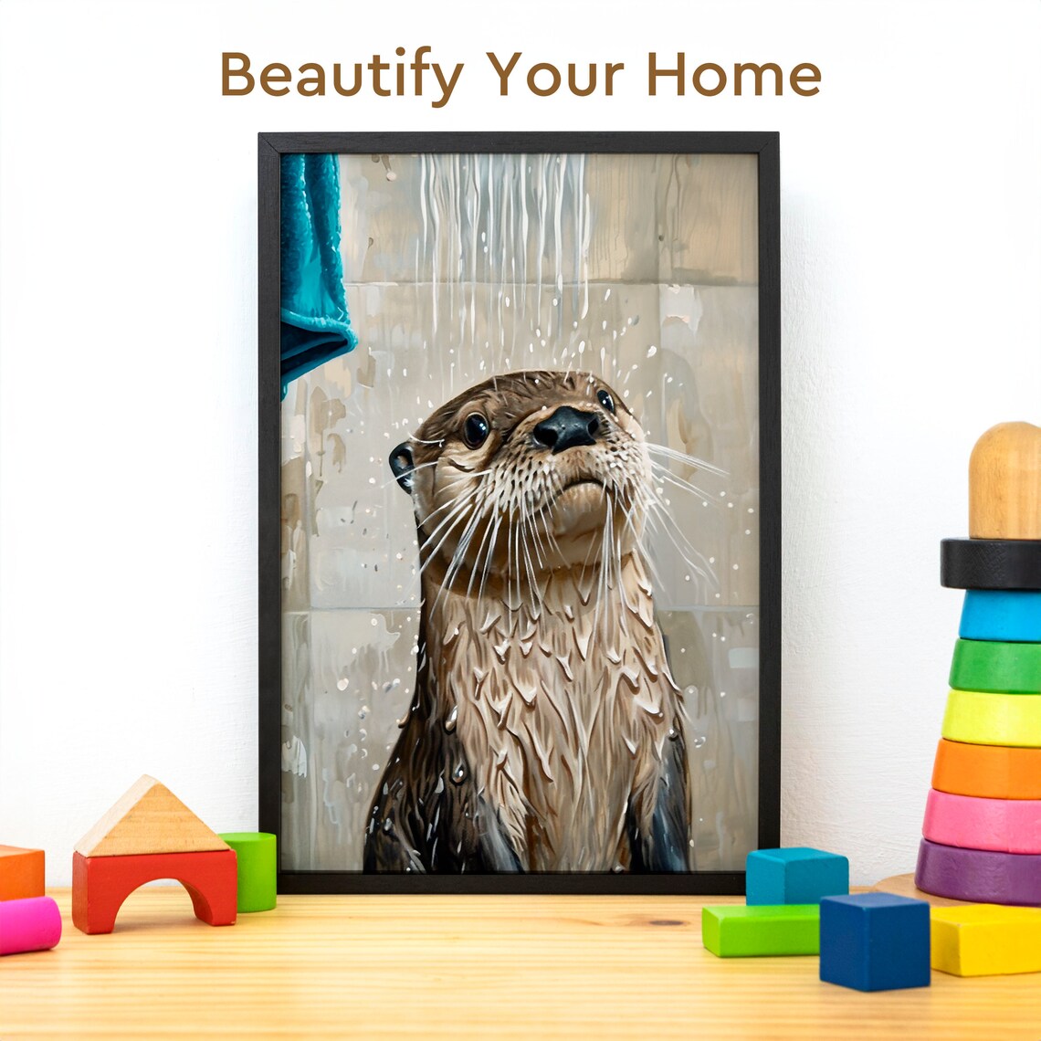 Bathroom Rain Shower Otter Art Print, Funny Bath Decor - Image 3