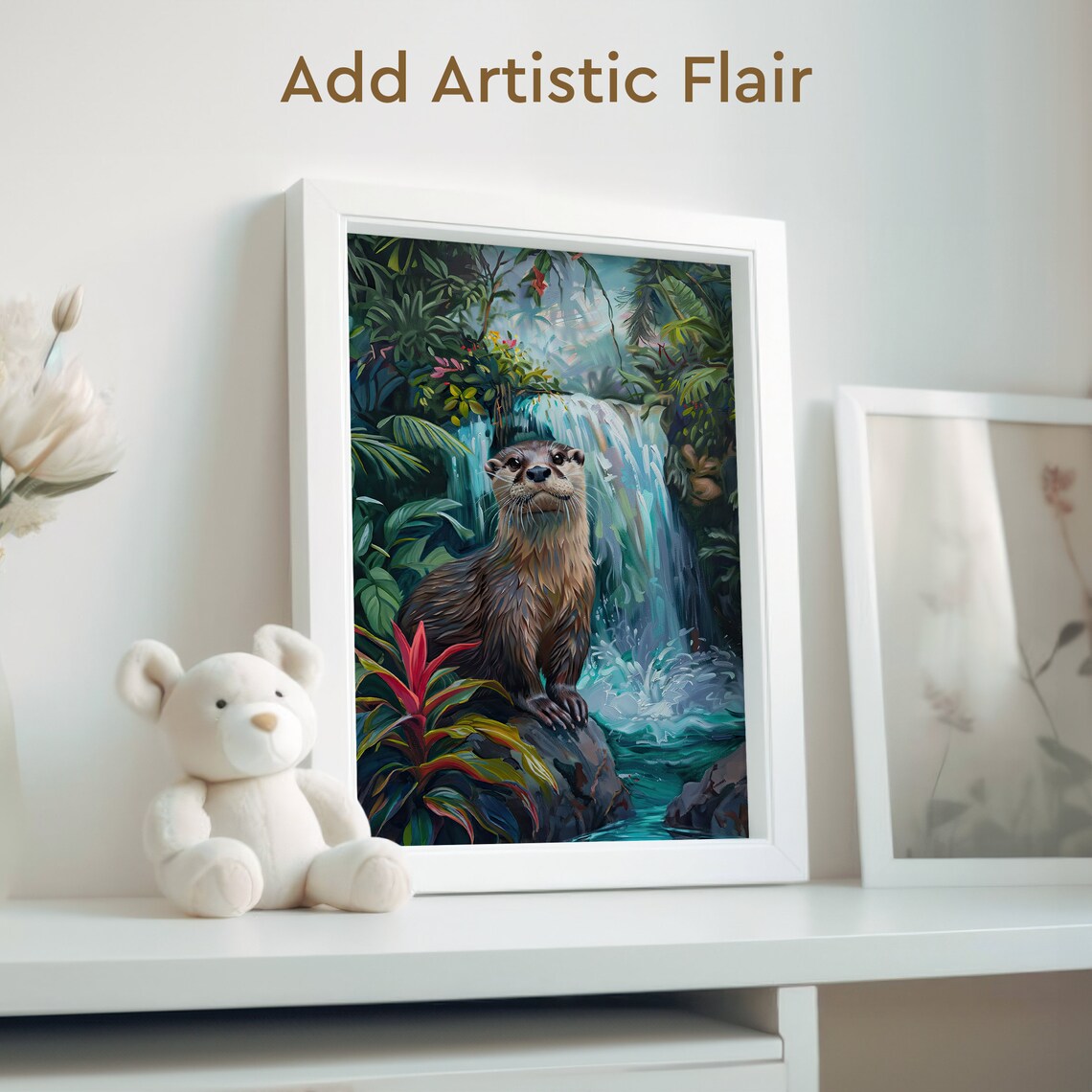 Tropical Rainforest Otter Oil-Painting Art Print - Image 2