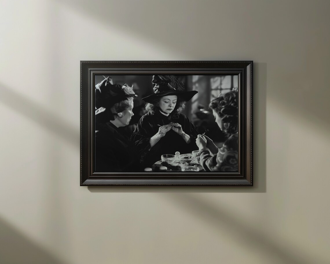 Witch Nail Salon Black And White Photo Humorous Halloween Art Poster - Image 3