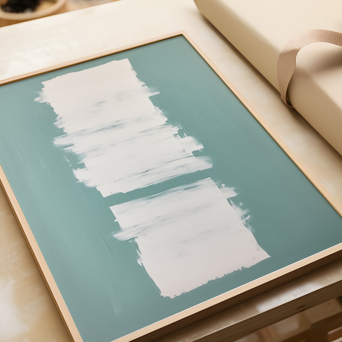 Abstract Sage Green Cream Brushstroke Minimalist Modern Wall Art Print - Image 4