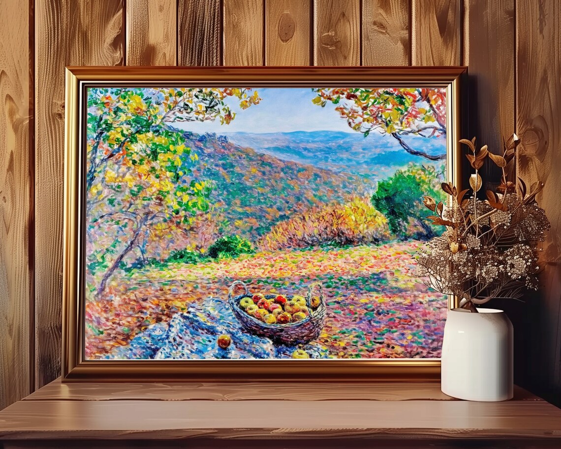 Mountain Picnic Autumn Vista Painting Colorful Fall Foliage Art Poster - Image 2