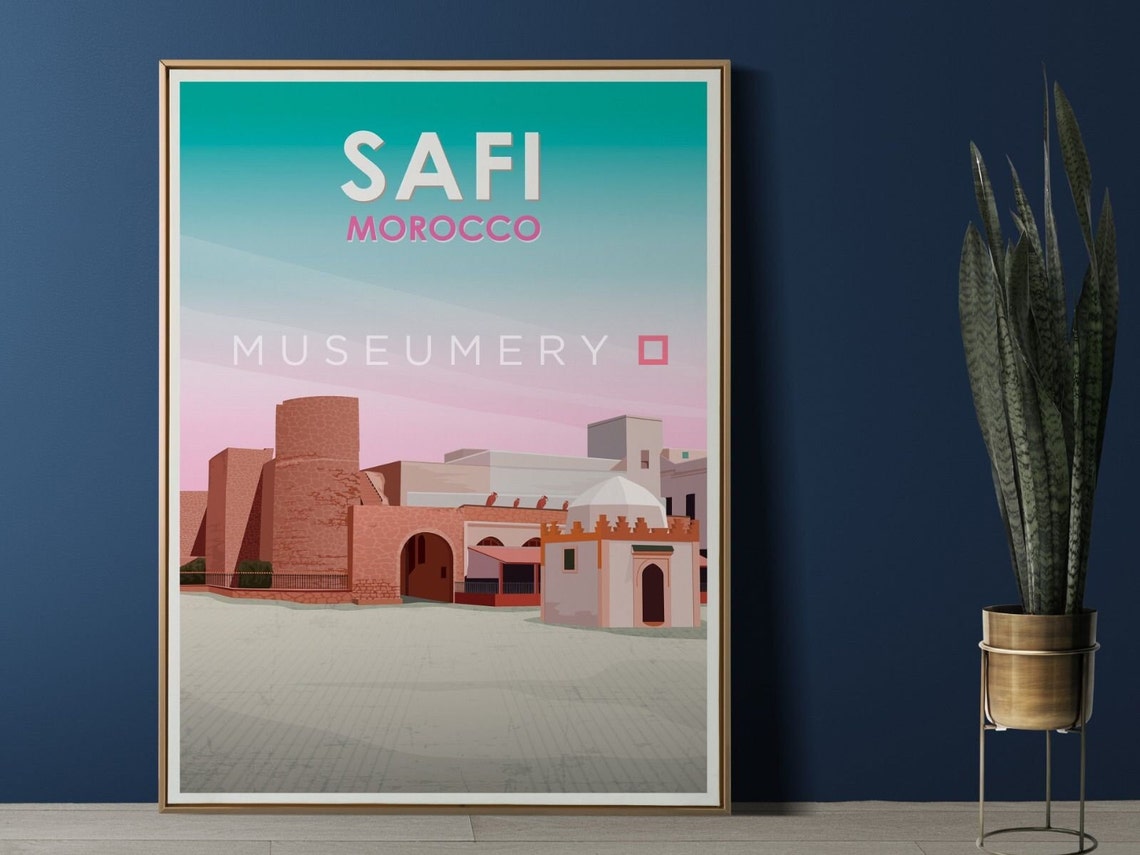 Safi Morocco Vintage Travel Poster Ocean Fortress Redbrick Skyline - Image 2