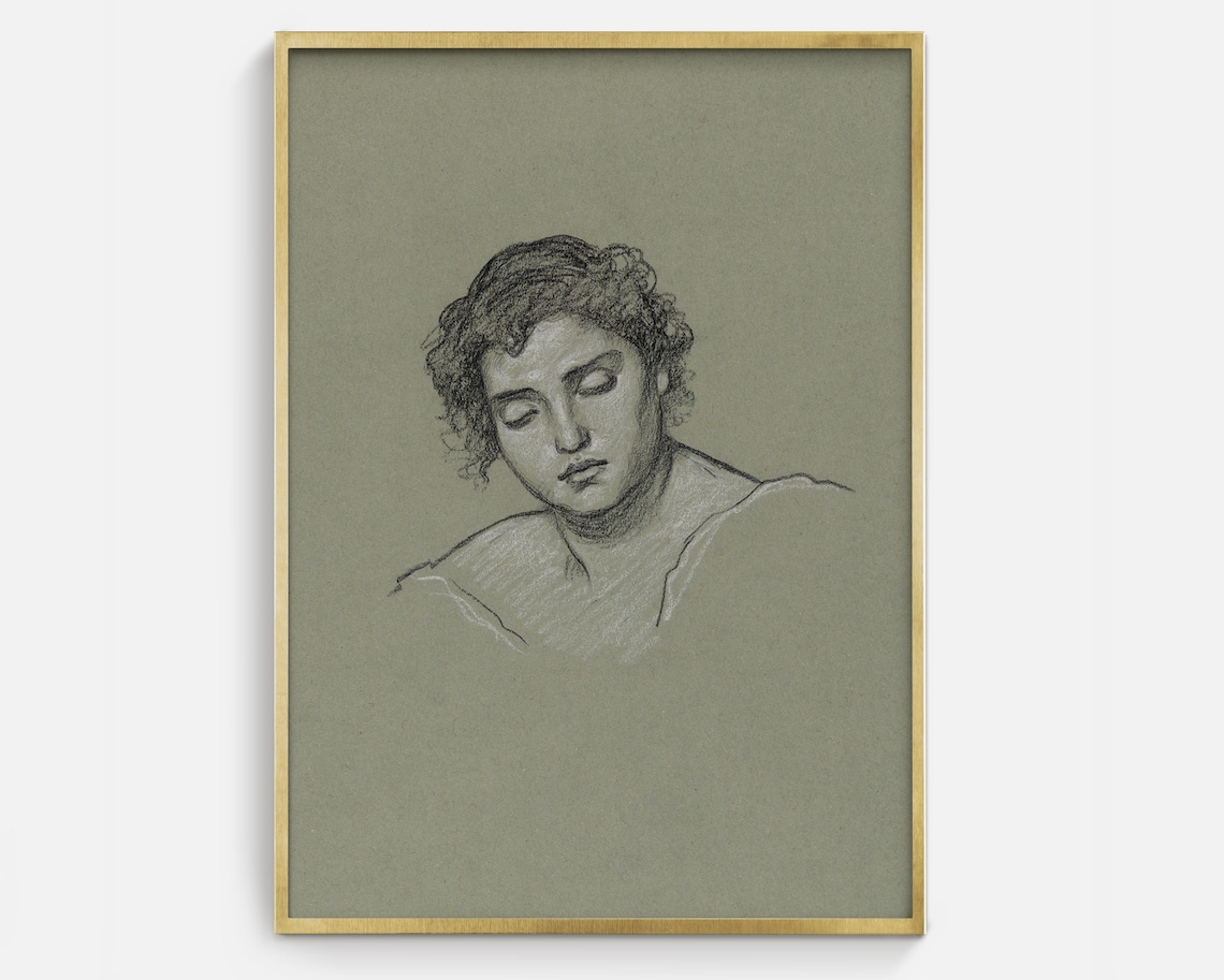 Vintage Sketch of Woman, Antique Drawing Print