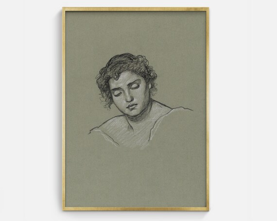 Vintage Sketch of Woman, Antique Drawing Print