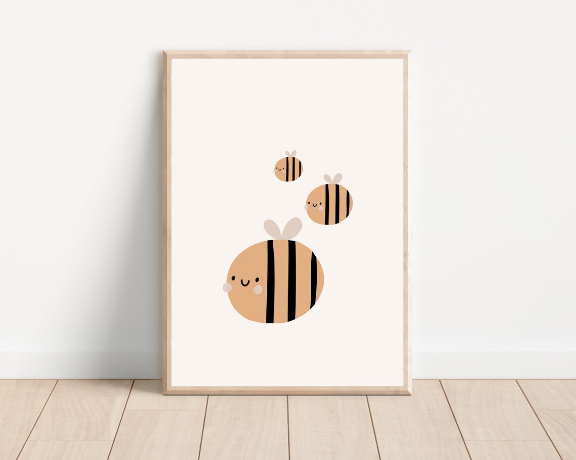 Boho Bee Nursery Wall Art Print, Honey Bee Poster
