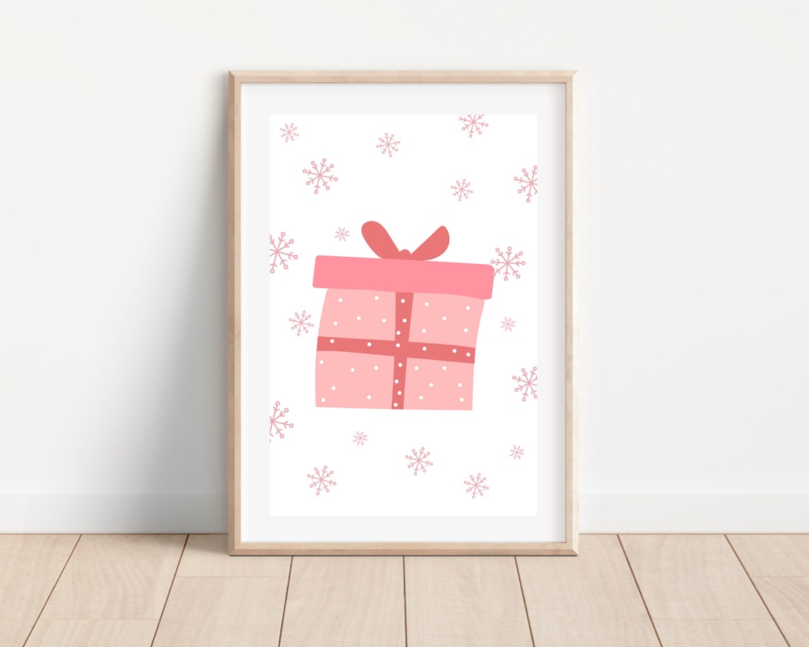 Pink Christmas Ornament Ball and Present Art Print - Image 4
