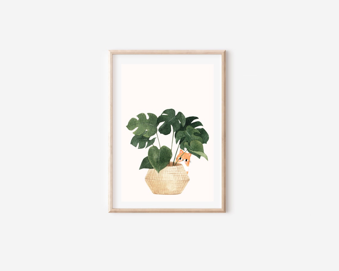 Cat And Plant - Boho Botanical Art - Image 4