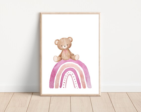 Boho Rainbow and Teddy Bear Nursery Art Print