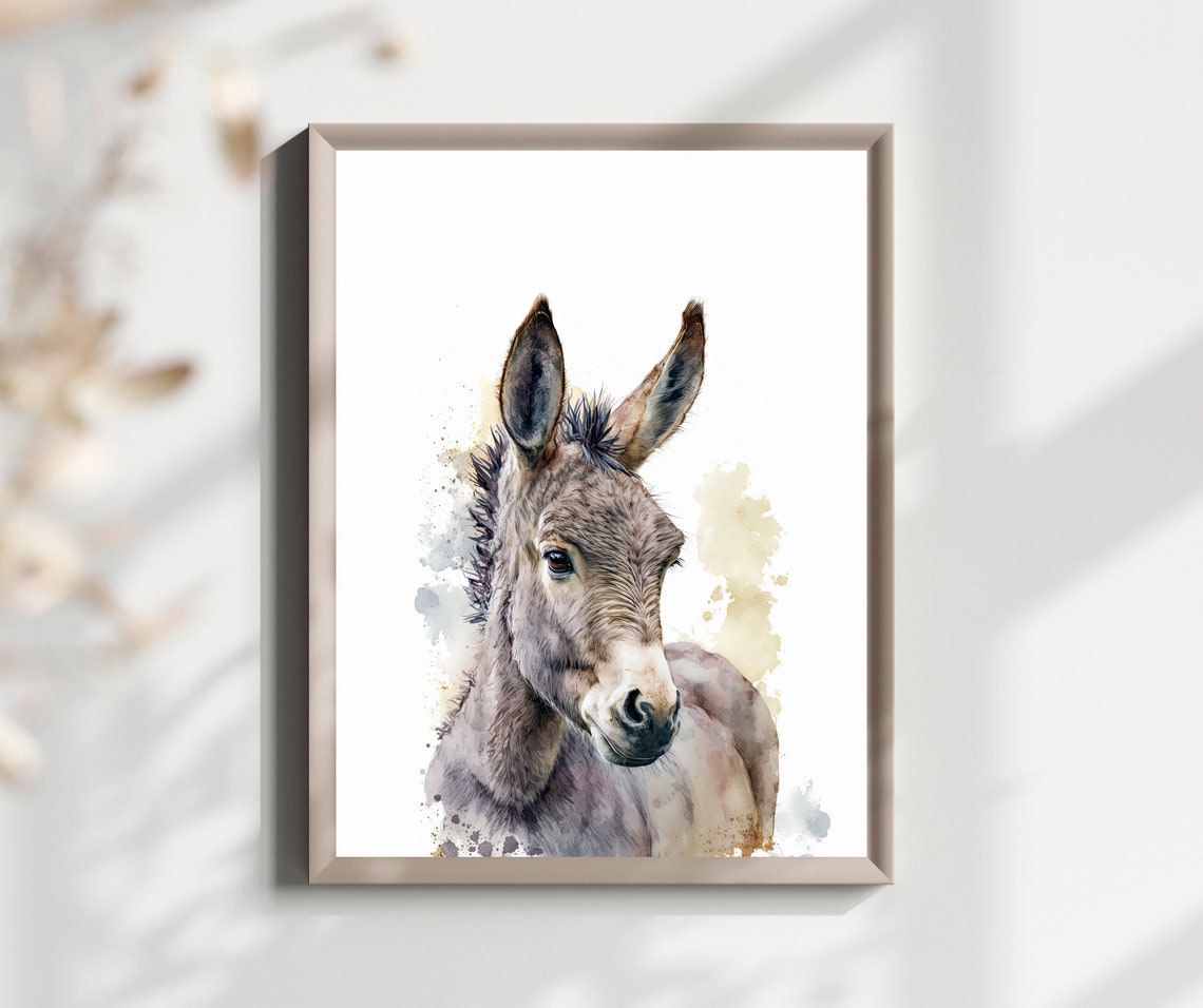 Watercolor Donkey Print Donkey Watercolor Wall Art Original Donkey Painting Watercolor Donkey Art Cute Donkey Wall Art Farm Animal Print - Image 2